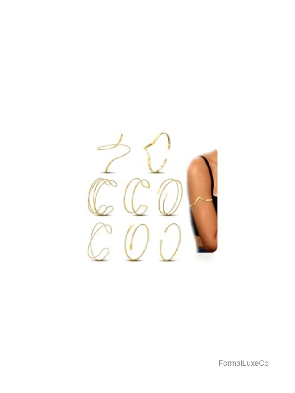 8PCS Gold Plated Arm Cuff Bracelet Set Adjustable Upper Arm Bands Women Jewelry